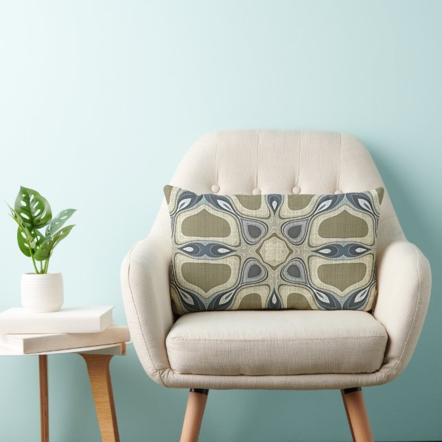 Teal Green Blue Grey Ochre Hip Bohemian Bali Art Lumbar Pillow (Chair)