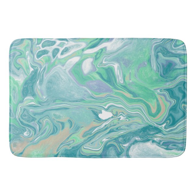 Teal Green Blue Marble Fluid Art   Bath Mat (Front)
