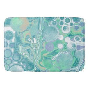 Teal Green Blue Marble Fluid Art   Bath Mat