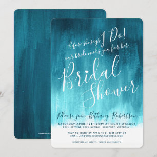 Teal green blue modern art bridal shower invites