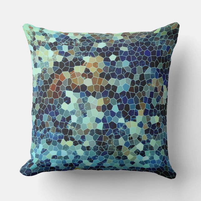 Teal Green Blue Small Mosaic Tile Pattern Outdoor Pillow (Front)