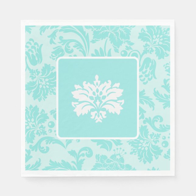 Teal green,blue vintage damask print napkin (Front)
