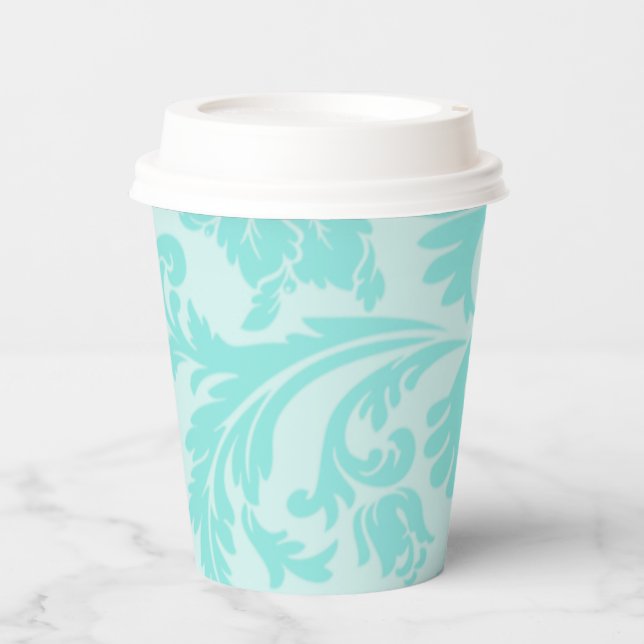 Teal green,blue vintage damask print paper cups (Front)