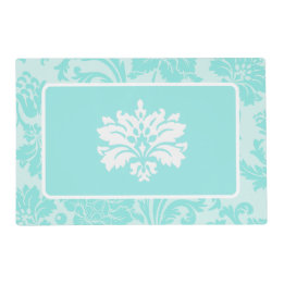 Teal green,blue vintage damask print paper placema laminated place mat