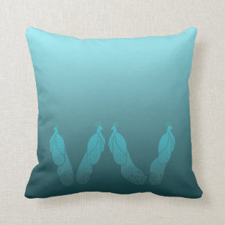 Teal Green Blue with Art Deco Peacocks Pillow