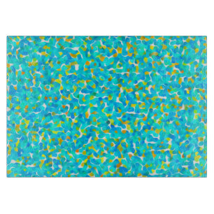 Teal Green Blue Yellow Abstract Pattern Cutting Board