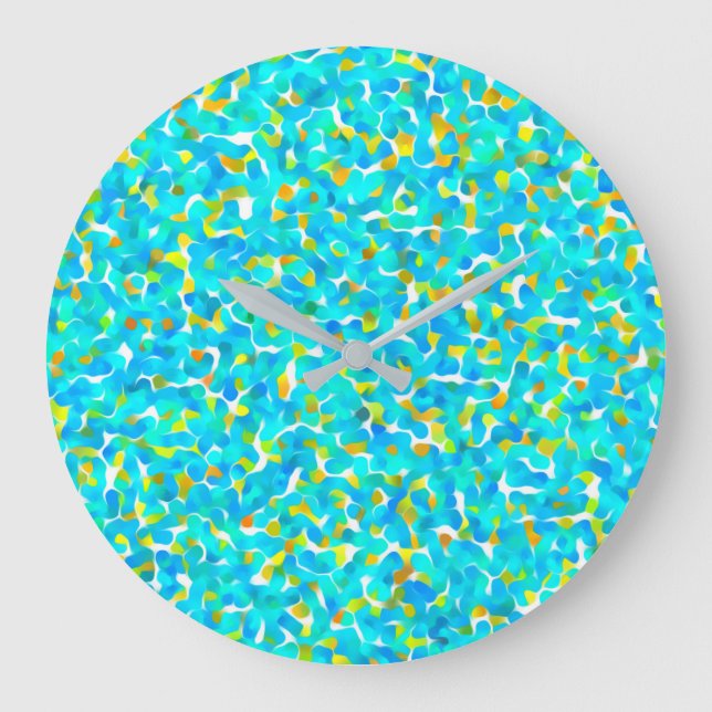 Teal Green Blue Yellow Abstract Pattern Large Clock (Front)