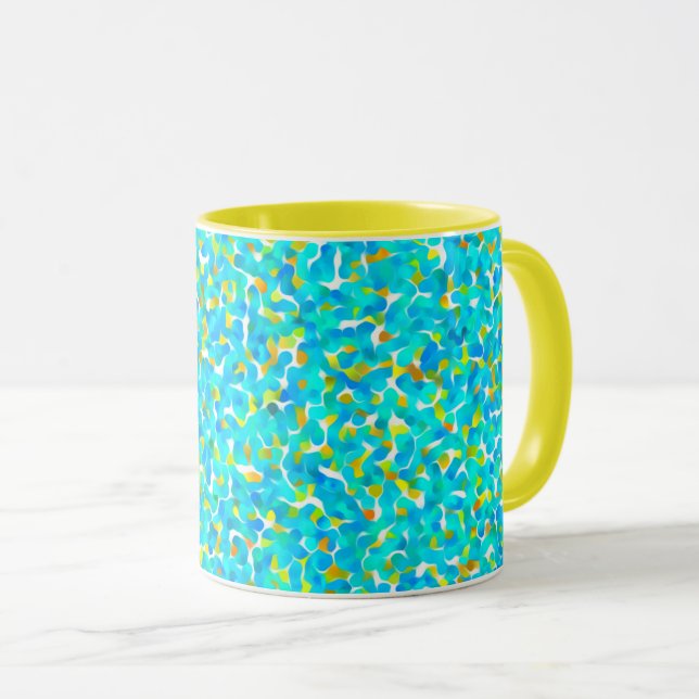 Teal Green Blue Yellow Abstract Pattern Mug (Front Right)