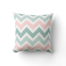 Teal Green Blush Pink Chevron Zigzag Pattern