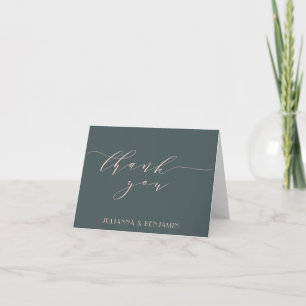 Teal Green Blush Script Thank You Wedding Couple Card