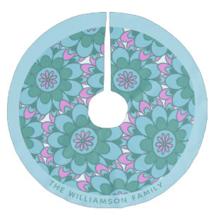Teal Green Boho Mandala Flower Art Personalized Brushed Polyester Tree Skirt