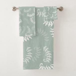 Teal Green Botanical Leaves Bath Towel Set