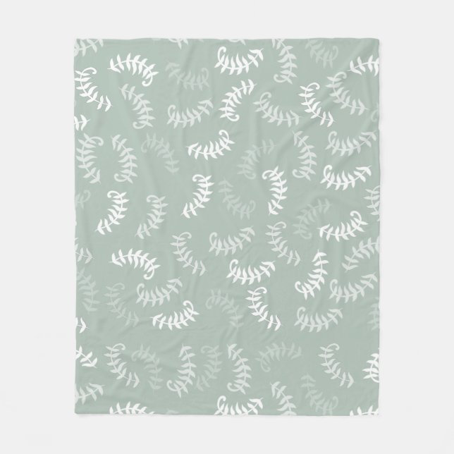 Teal Green Botanical Leaves  Fleece Blanket (Front)