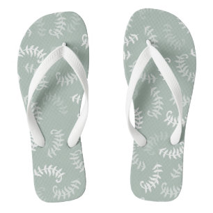 Teal Green Botanical Leaves Flip Flops