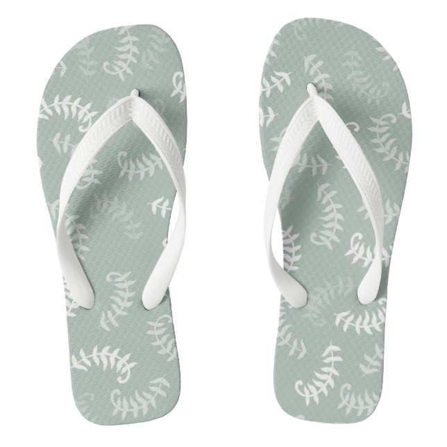 Teal Green Botanical Leaves  Flip Flops (Footbed)