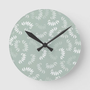 Teal Green Botanical Leaves Round Clock