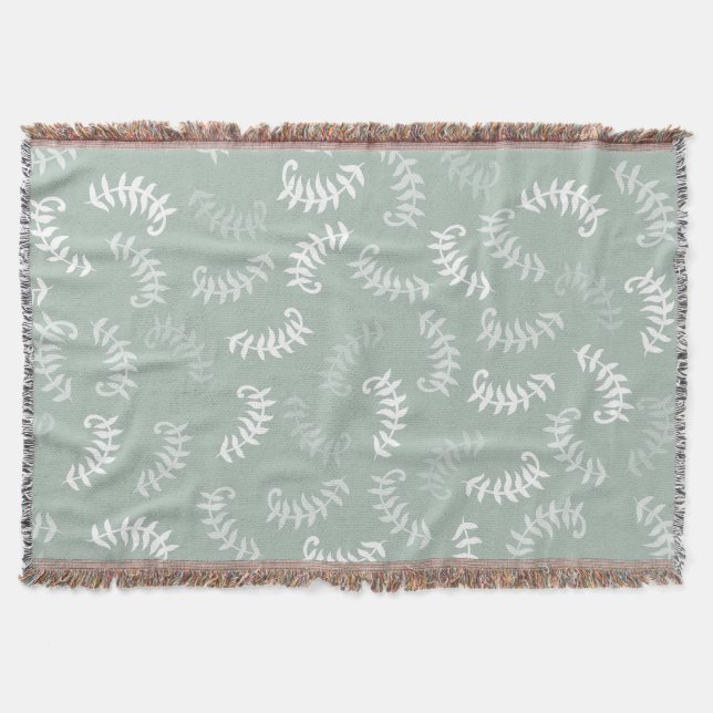 Teal Green Botanical Leaves Throw Blanket (Front)
