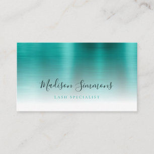 Teal Green Brushed Metal Monogram Stylish Script Business Card