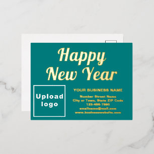 Teal Green Business Brand on New Year Foil Holiday Postcard