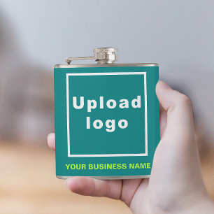 Teal Green Business Brand on Vinyl Wrapped Flask