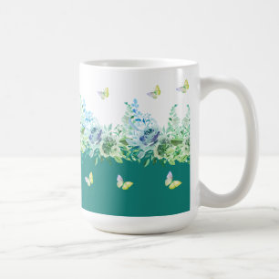 Teal Green Butterflies Floral Mug