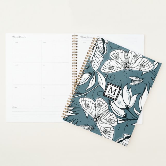 Teal Green Butterfly Floral Monogrammed Planner (Display)