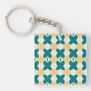  teal-green, butterfly-like shape & yellow diamond keychain