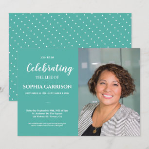 Teal Green Celebration of Life With Photo Funeral Invitation