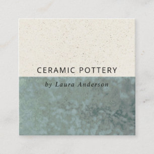 TEAL GREEN CERAMIC POTTERY GLAZED SPECKLED TEXTURE SQUARE BUSINESS CARD