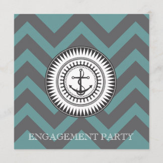 Teal Green Chevron Anchor Nautical Invitation