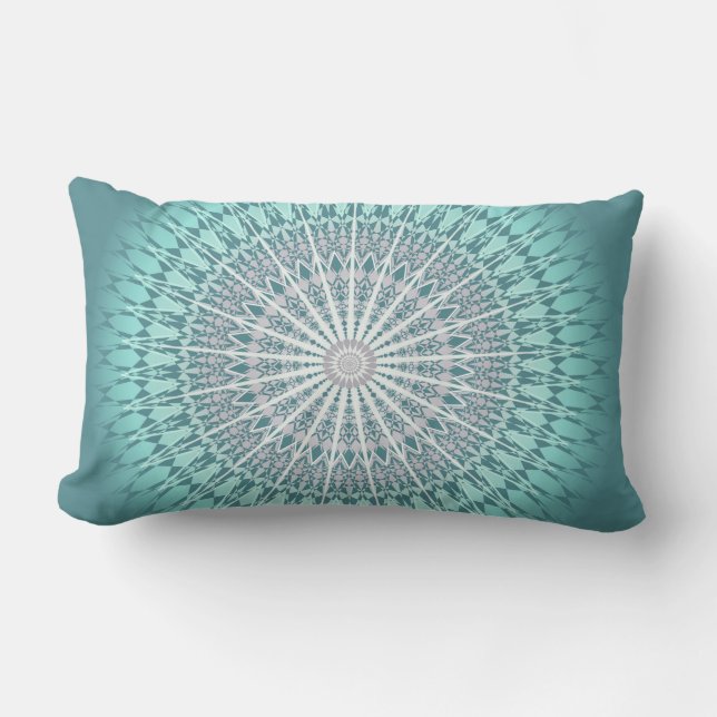 Teal Green Chevron Mandala Lumbar Pillow (Front)