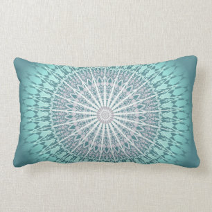 Teal Green Chevron Mandala Lumbar Pillow