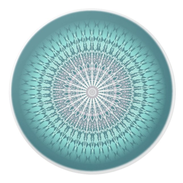 Teal Green Chevron Mandala Modern Ceramic Knob (Front)