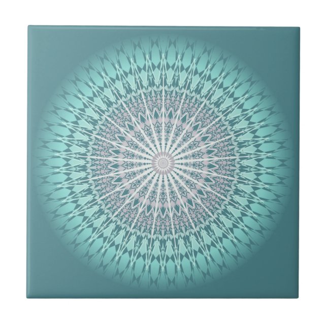 Teal Green Chevron Mandala Tile (Front)