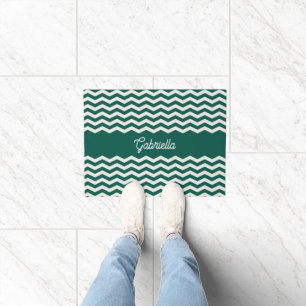 Teal Green Chevron zig zag stripe pattern Doormat