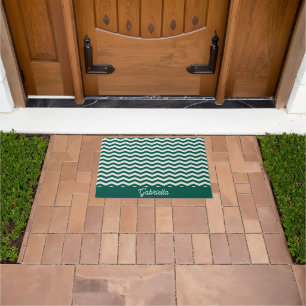 Teal Green Chevron zig zag stripe pattern Doormat