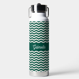 Teal Green Chevron zig zag stripe pattern name Water Bottle
