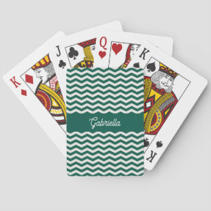 Teal Green Chevron zig zag stripe pattern Playing Cards