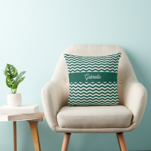 Teal Green Chevron zig zag stripe pattern Throw Pillow