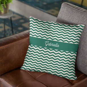 Teal Green Chevron zig zag stripe pattern Throw Pillow