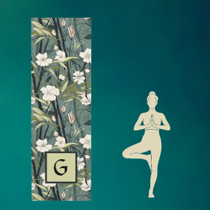 Teal Green Chinoiserie Initial Tropical Floral Yoga Mat