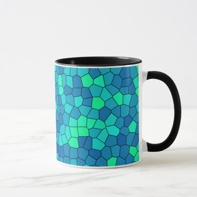 Teal Green Cyan Blue Stained Glass Pattern Mug (Right)