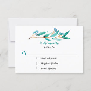 Teal Green Cypress Leaves and Berries RSVP Card