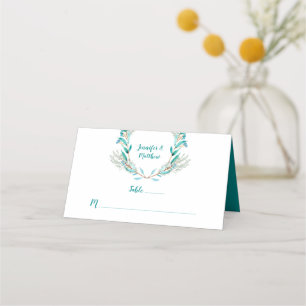 Teal Green Cypress Leaves Branches Place Cards