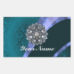 Teal green damask & ribbon sticker