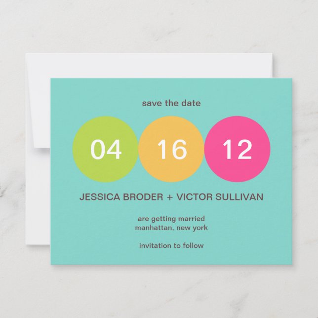 Teal green dot wedding announcement save the date (Front)
