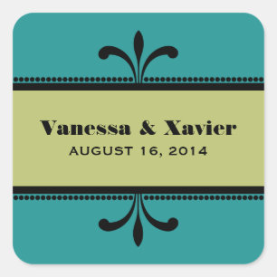 Teal/Green Fancy Art Deco Wedding Stickers