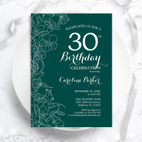 Teal Green Floral 30th Birthday Party