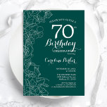 Teal Green Floral 70th Birthday Party Invitation<br><div class="desc">Green Floral 70th Birthday Party Invitation. Minimalist modern design featuring botanical outline drawings accents and typography script font. Simple trendy invite card perfect for a stylish female bday celebration. Can be customized to any age. Printed Zazzle invitations or instant download digital printable template.</div>