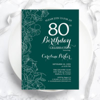 Teal Green Floral 80th Birthday Party